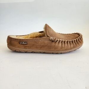 L.L. Bean Women's Brown Suede Shearling Moccasin Slippers